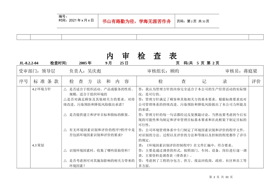 管理层内审检查表_第2页