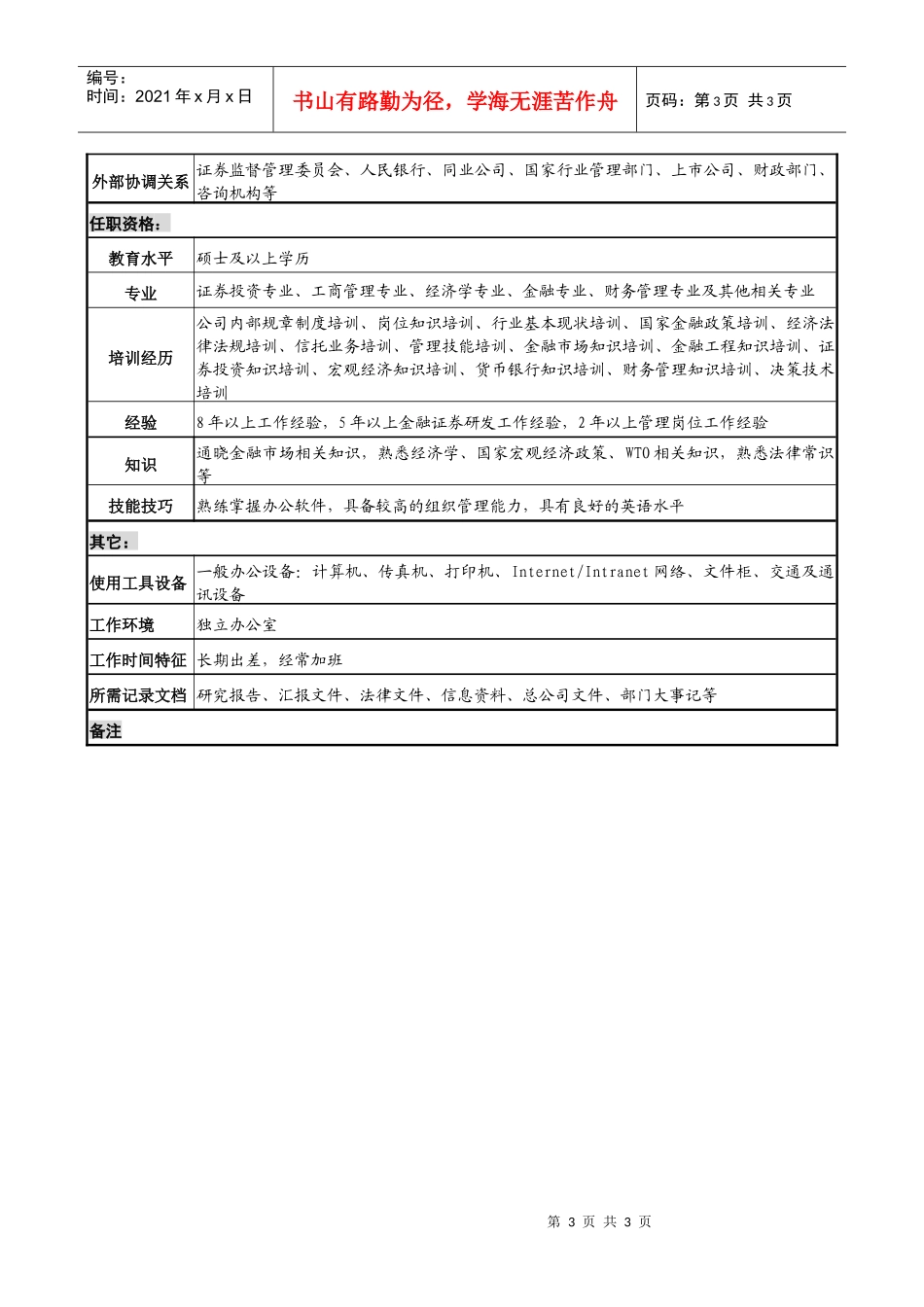 投资公司信托理财部经理职务说明书_第3页