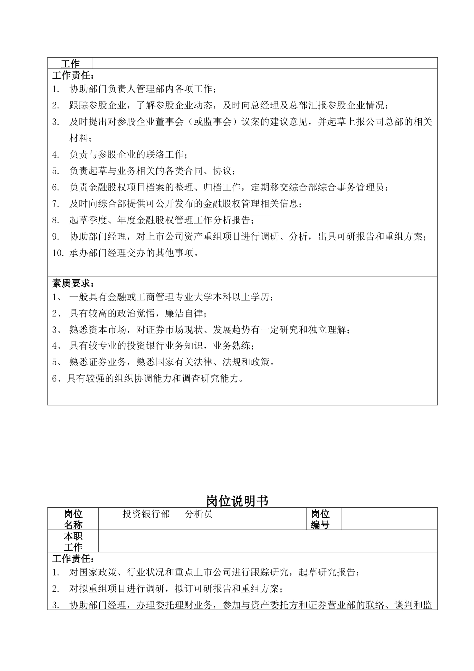 投资银行部岗位说明书_第2页