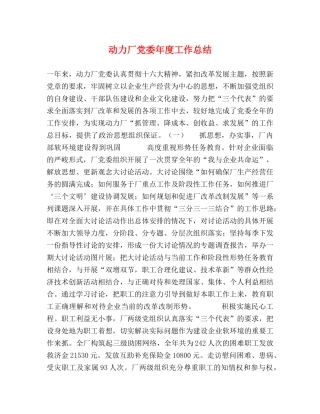 动力厂党委年度工作总结 