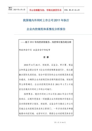 我国境内外同时上市公司XX年执行内控规范情况分析报告