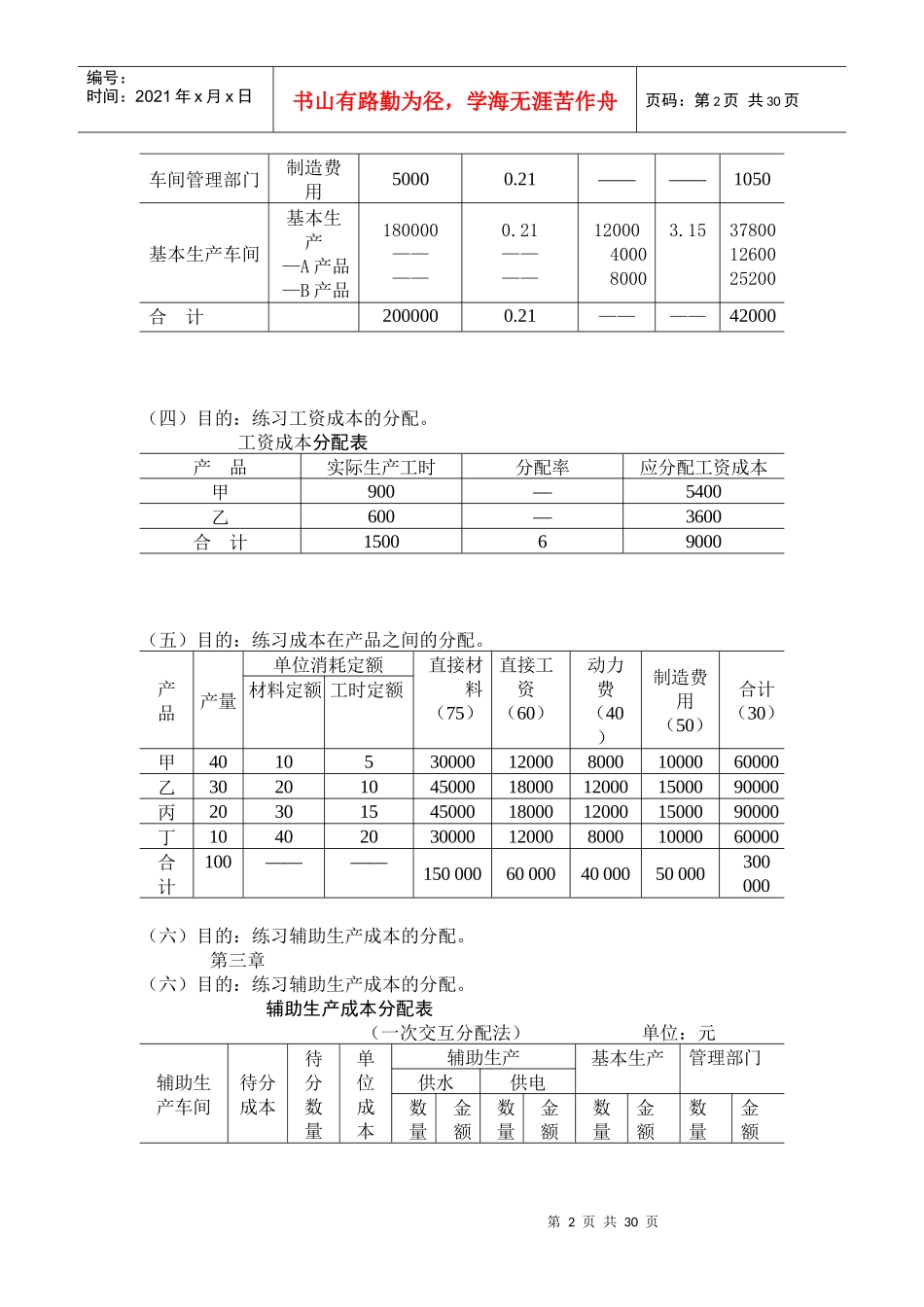 成本会计课后练习题答案_第2页