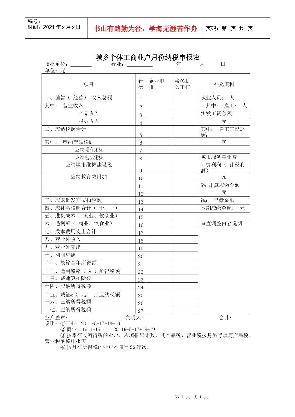 城乡个体工商业户月份纳税申报表_第1页