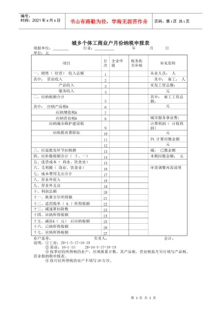 城乡个体工商业户月份纳税申报表