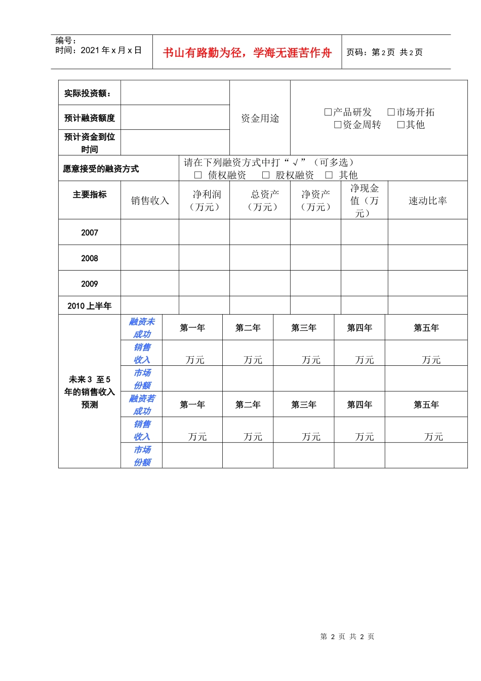 企业项目投融资需求申报表_第2页