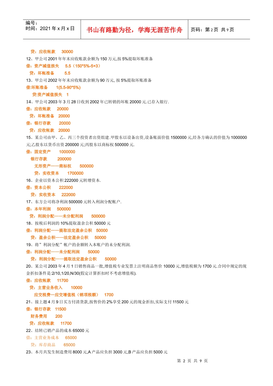 会计分录练习_第2页