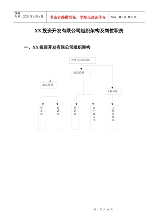 XX投资开发有限公司组织架构及岗位职责