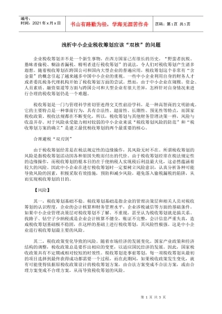 浅析中小企业税收筹划应该双核的问题