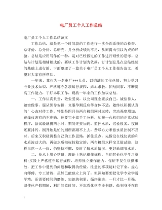 电厂员工个人工作总结 