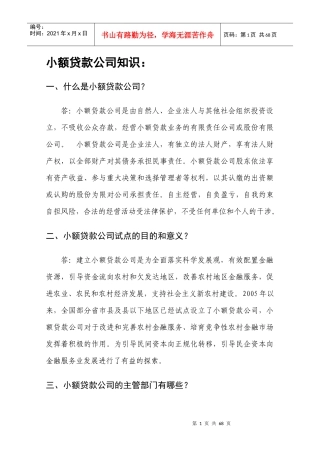 某公司小额贷款管理与财务知识分析