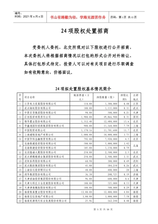 24项股权处置文档-24项拟处置股权基本情况说明