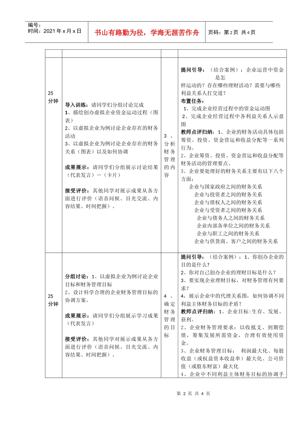 广东机电职业技术学院财务管理课教学方案_第2页
