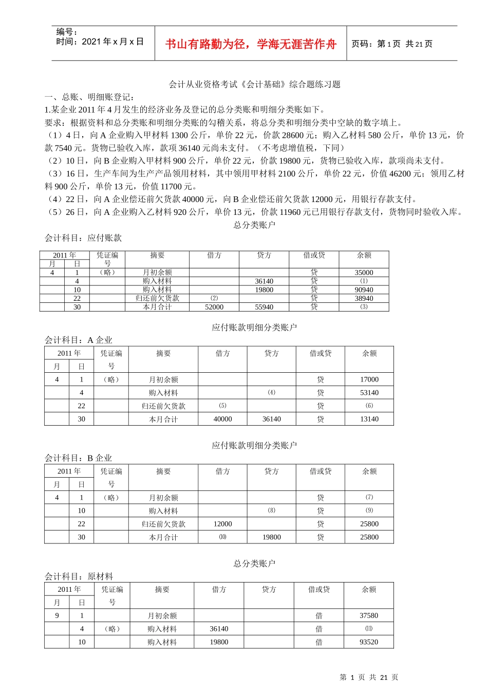 会计从业资格考试基础综合练习_第1页