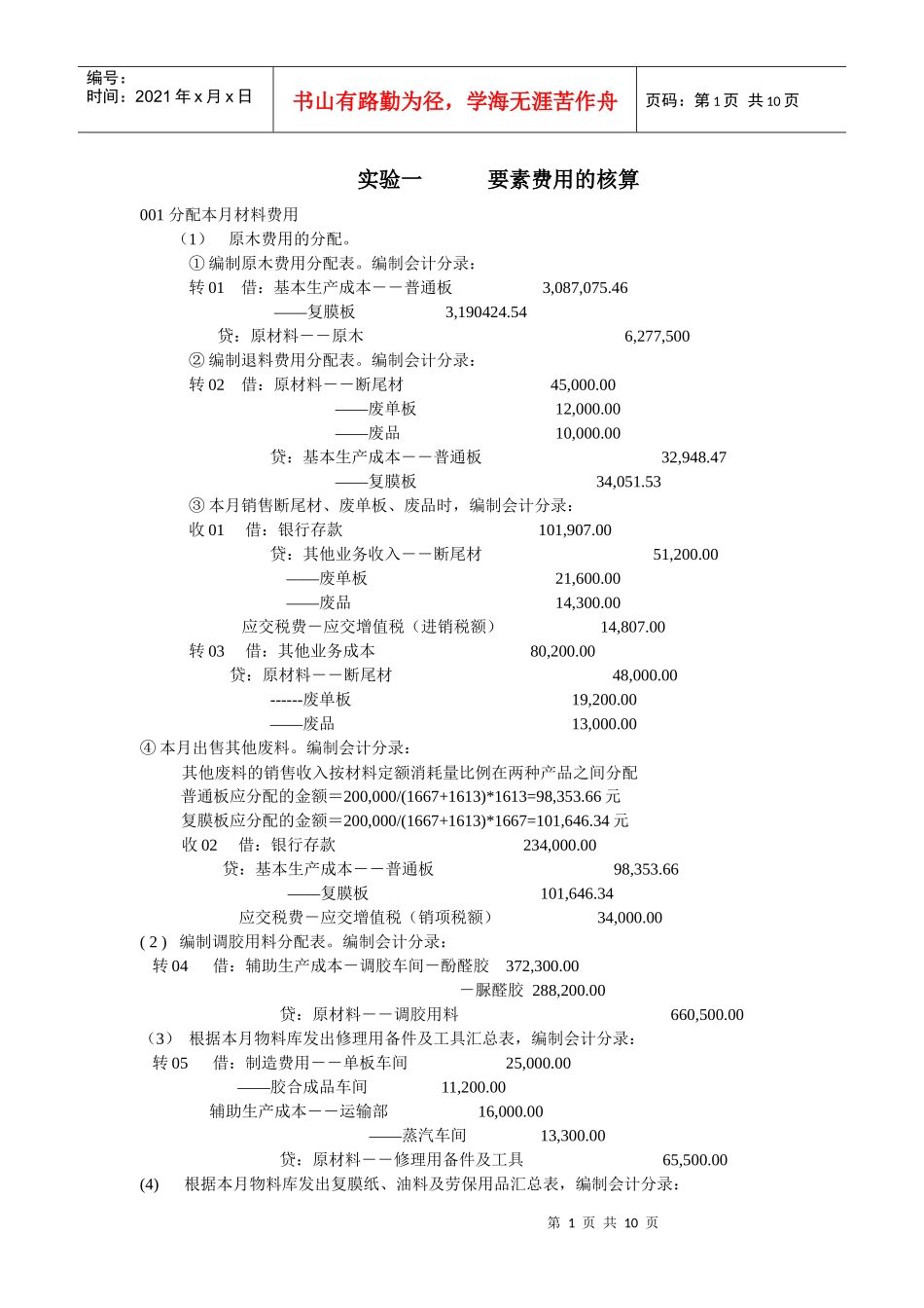 成本会计分录_第1页
