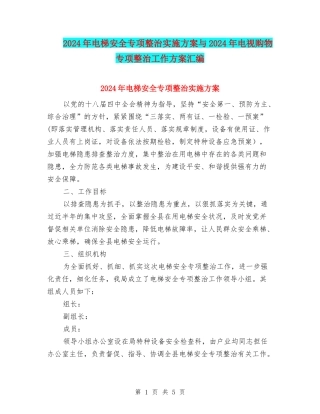 2024年电梯安全专项整治实施方案与2024年电视购物专项整治工作方案汇编