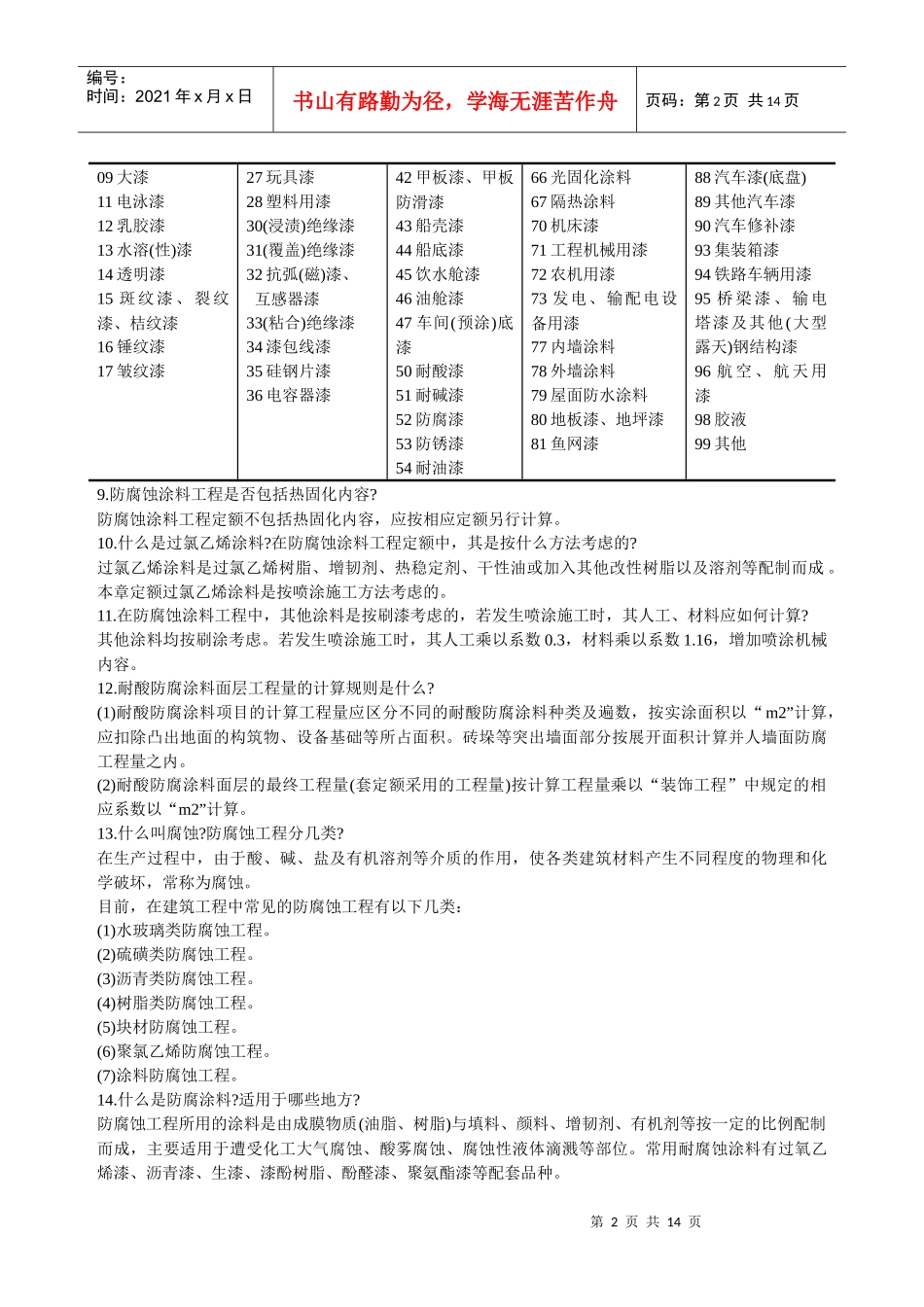 防腐蚀涂料工程预算知识问答_第2页