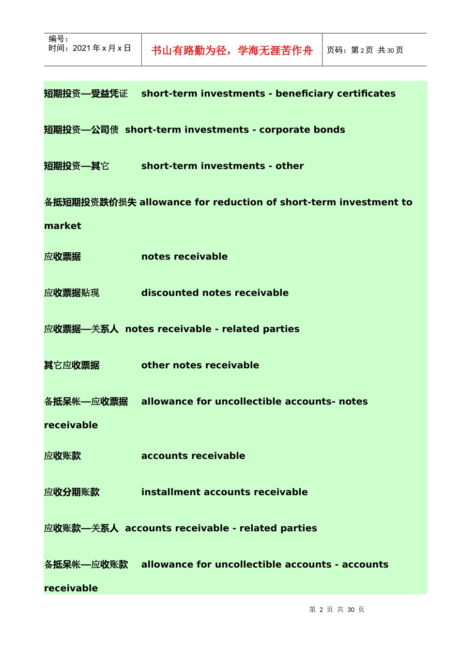 会计科目中英文对照6983519068_第2页