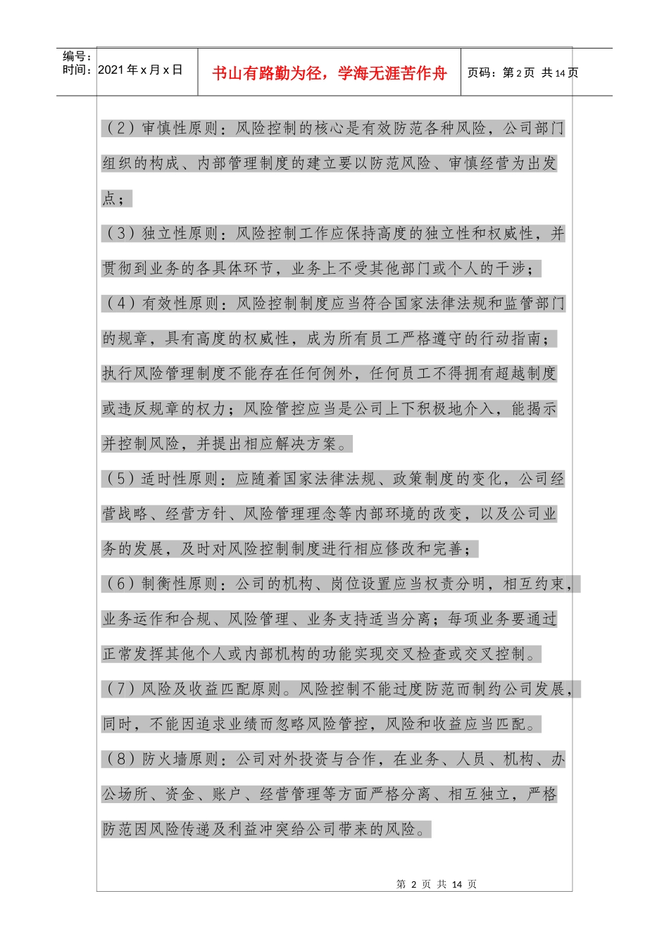 某某投资有限公司风险控制指_第2页