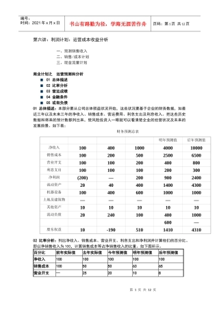利润计划：运营成本收益分析