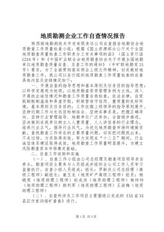 地质勘测企业工作自查情况报告