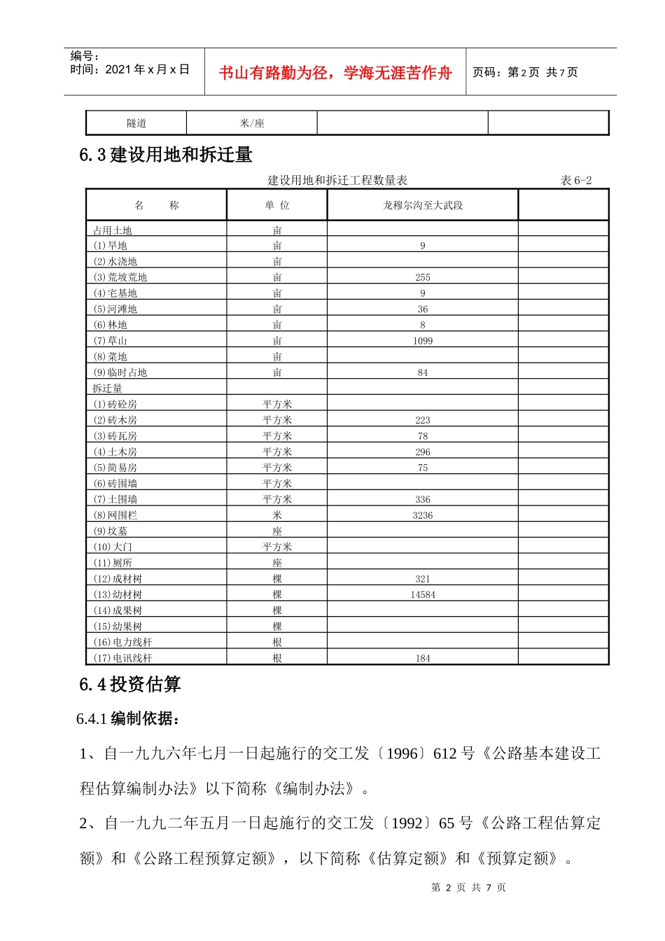 06第六章 投资估算及资金筹措(修改)(龙穆尔沟至大武段)_第2页