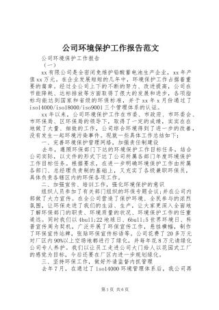 公司环境保护工作报告范文