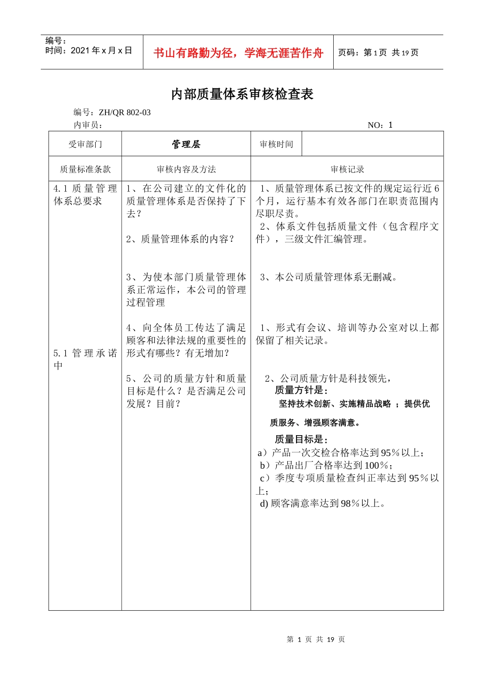 内审检查表-管理层_第1页