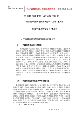 中国城市商业银行市场定位研究