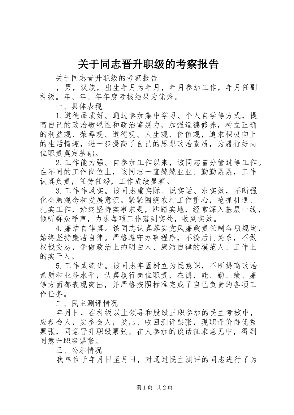 关于同志晋升职级的考察报告_第1页
