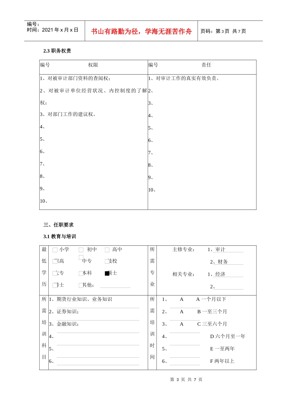 审计主管的职务说明书_第3页