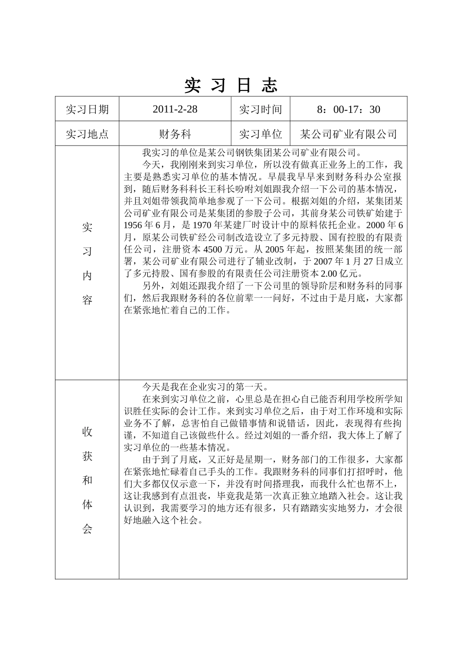 《会计毕业实习日志》30篇[1]_第1页