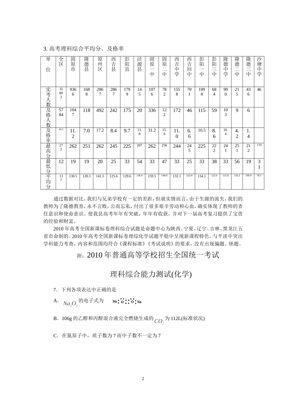 隆德县2010年高考化学分析研讨会讲稿_第2页
