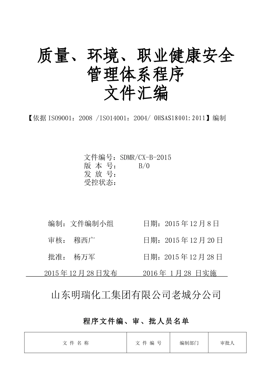 质量、环境、职业健康安全管理体系程序_第1页