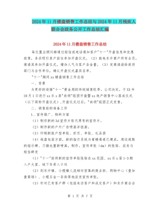 2024年11月楼盘销售工作总结与2024年11月残疾人联合会政务公开工作总结汇编