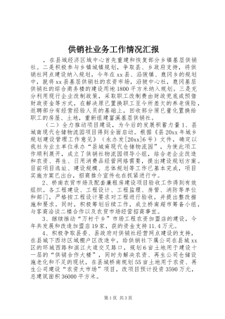 供销社业务工作情况汇报