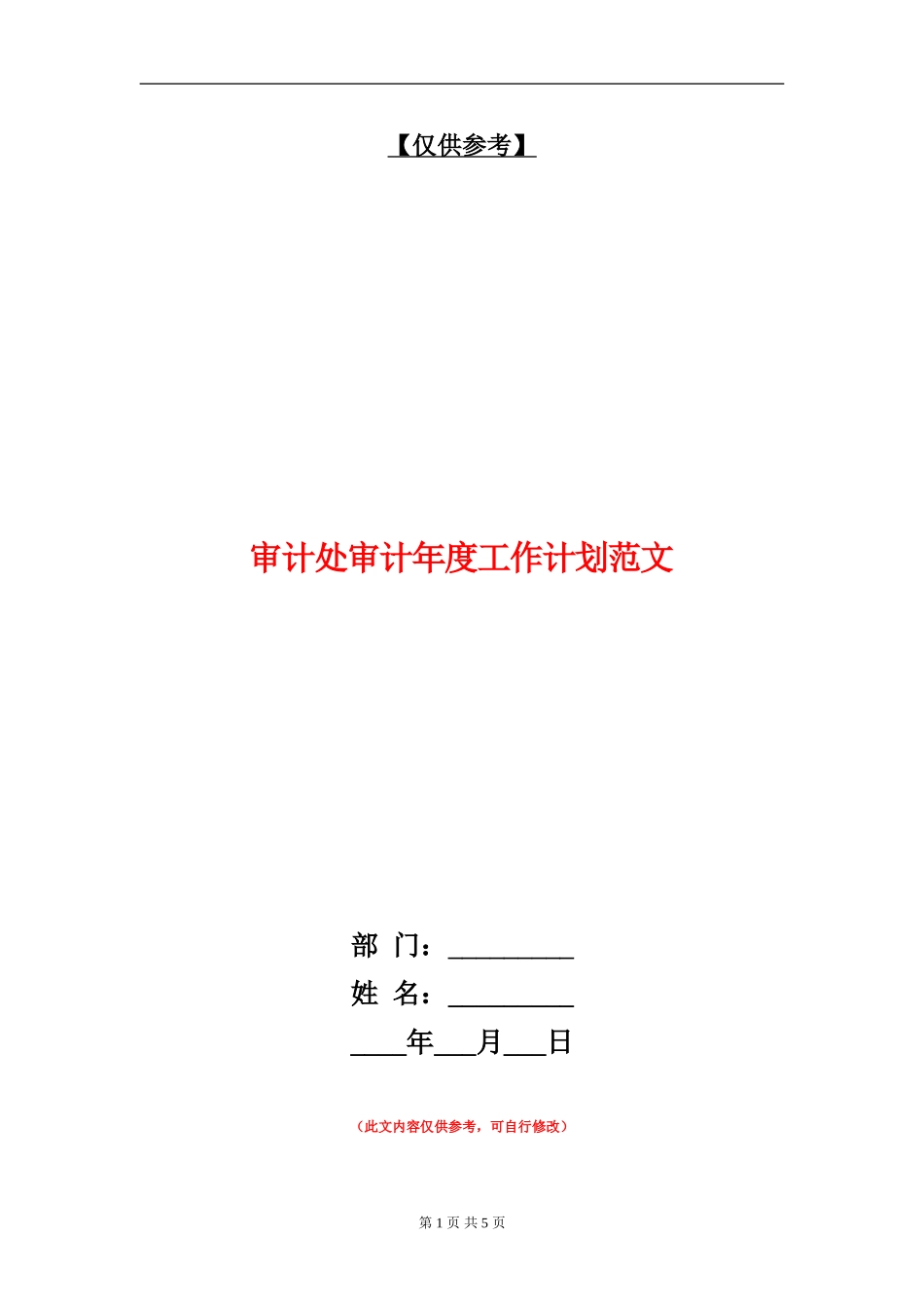 审计处审计年度工作计划范文_第1页