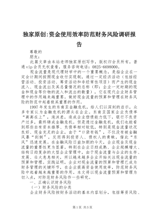 独家原创-资金使用效率防范财务风险调研报告