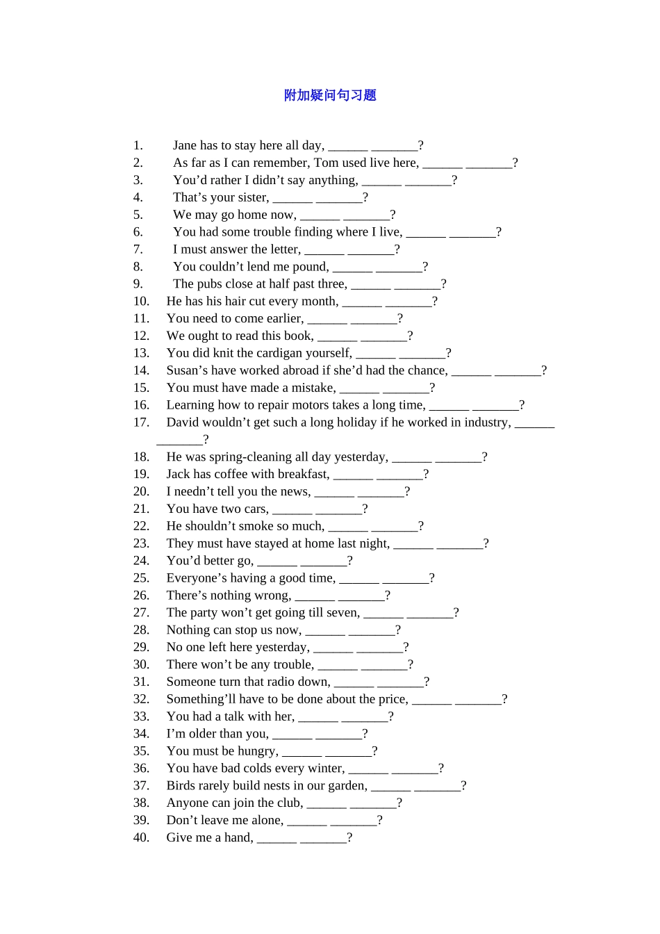 附加疑问句练习题_第1页