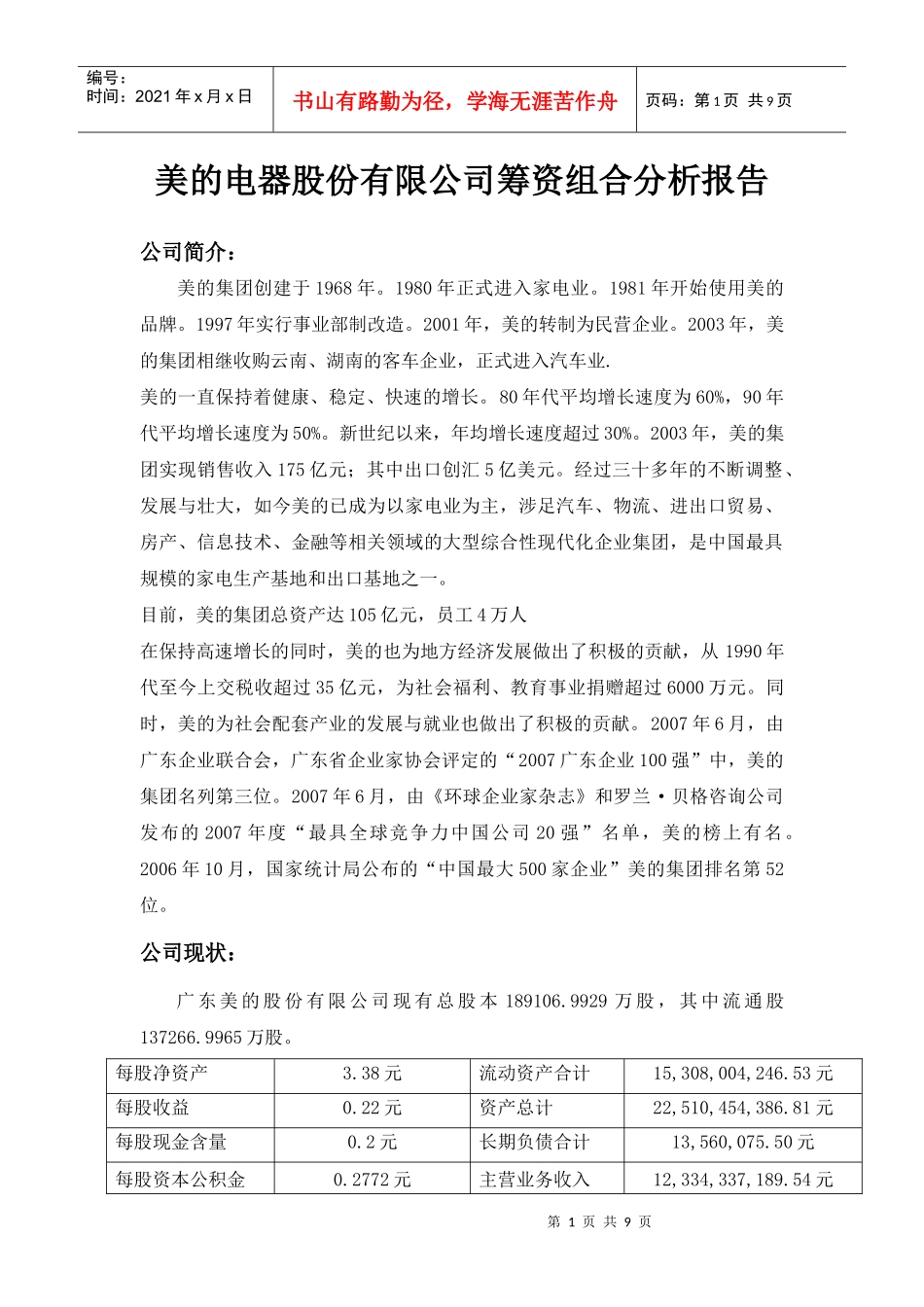 某公司筹资组合管理及财务知识分析报告_第1页