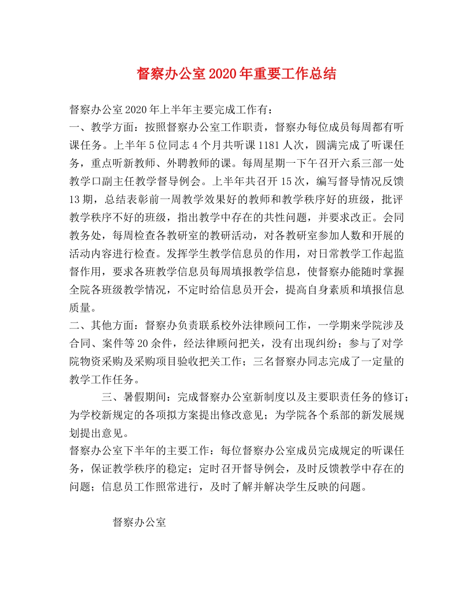 督察办公室2020年重要工作总结 _第1页