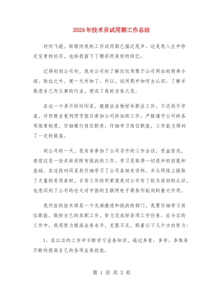 2024年技术员试用期工作总结