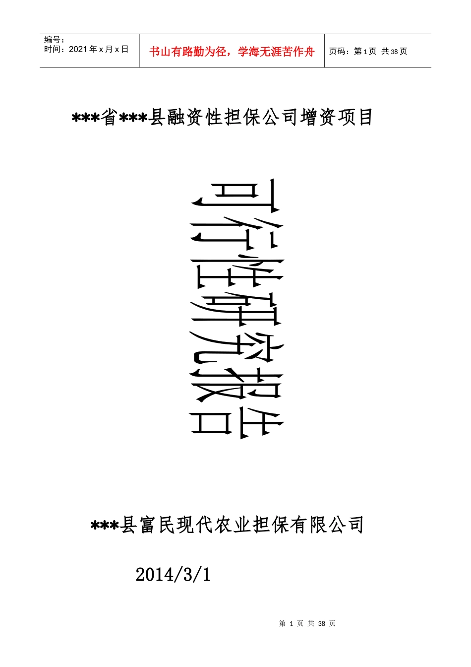 某县融资性担保公司增资项目可行性研究报告_第1页