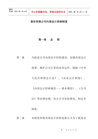 某股份公司内部会计控制制度