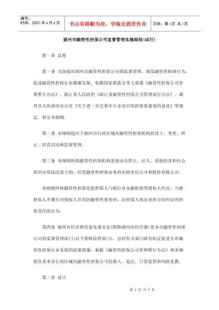 湖州市融资性担保公司监督管理实施细则(试行)
