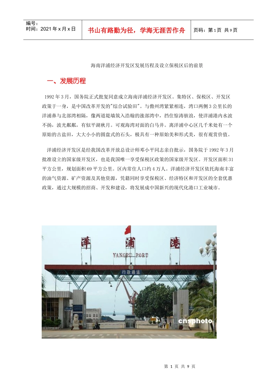 海南洋浦经济开发区发展历程及设立保税区后的前景_第1页