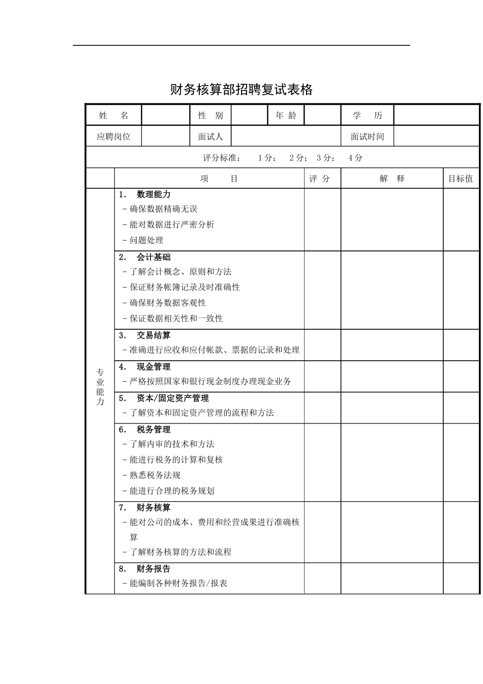 财务核算部招聘复试表格_第1页