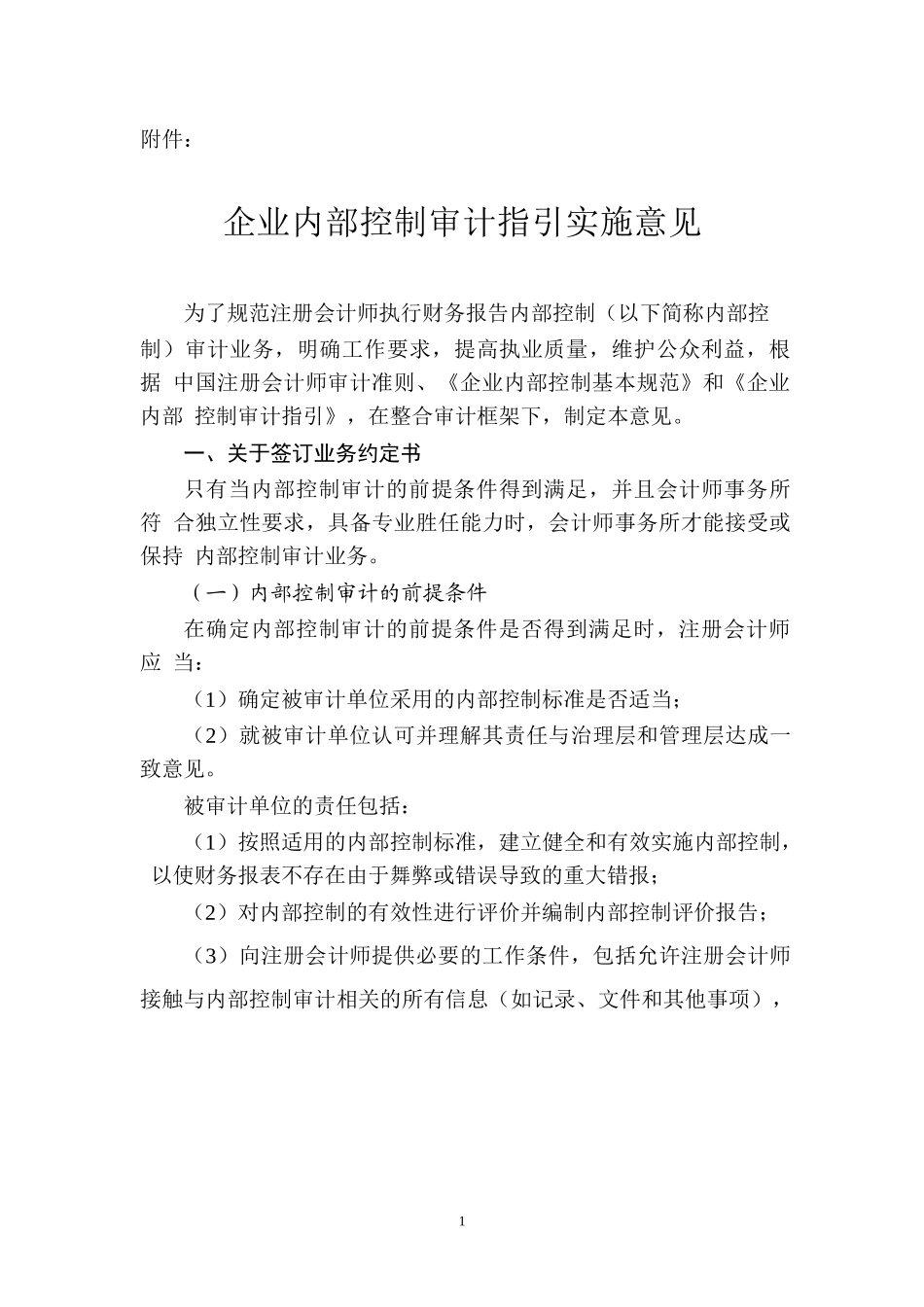 企业内部控制审计指引实施意见_第1页