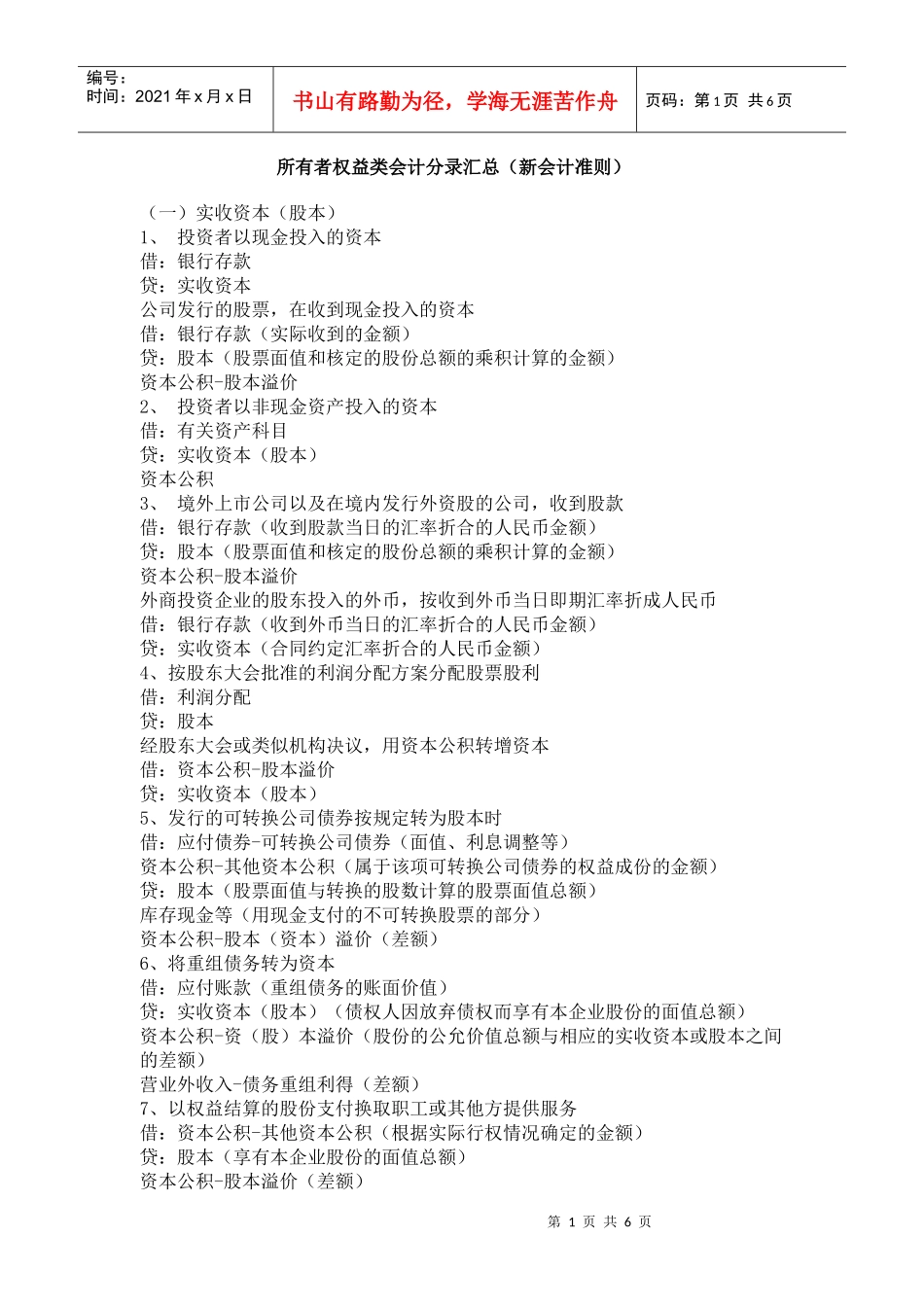 所有者权益类会计分录汇总_第1页