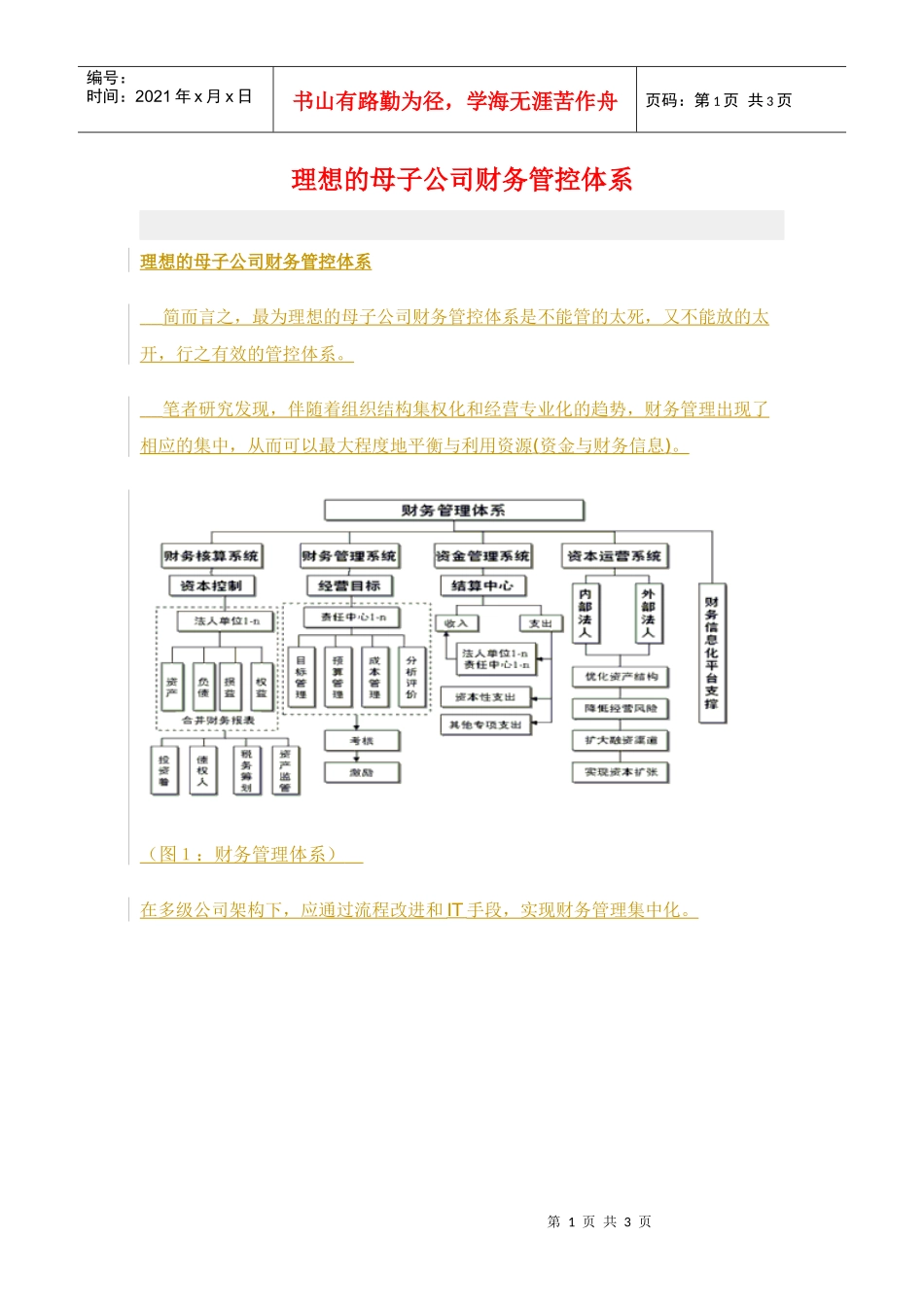 理想的母子公司财务管控体系_第1页