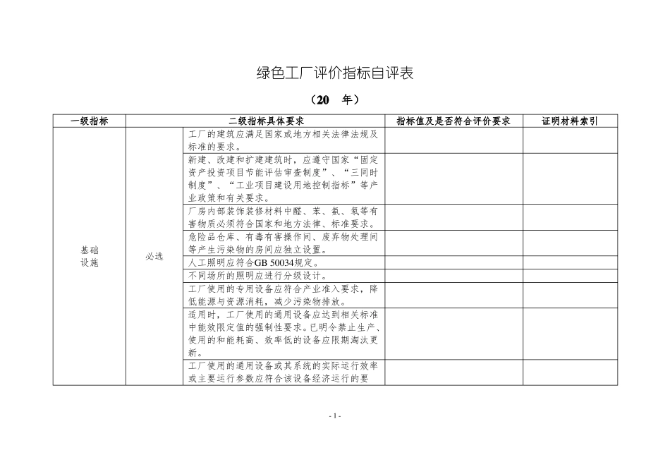 绿色工厂评价指标自评表_第1页
